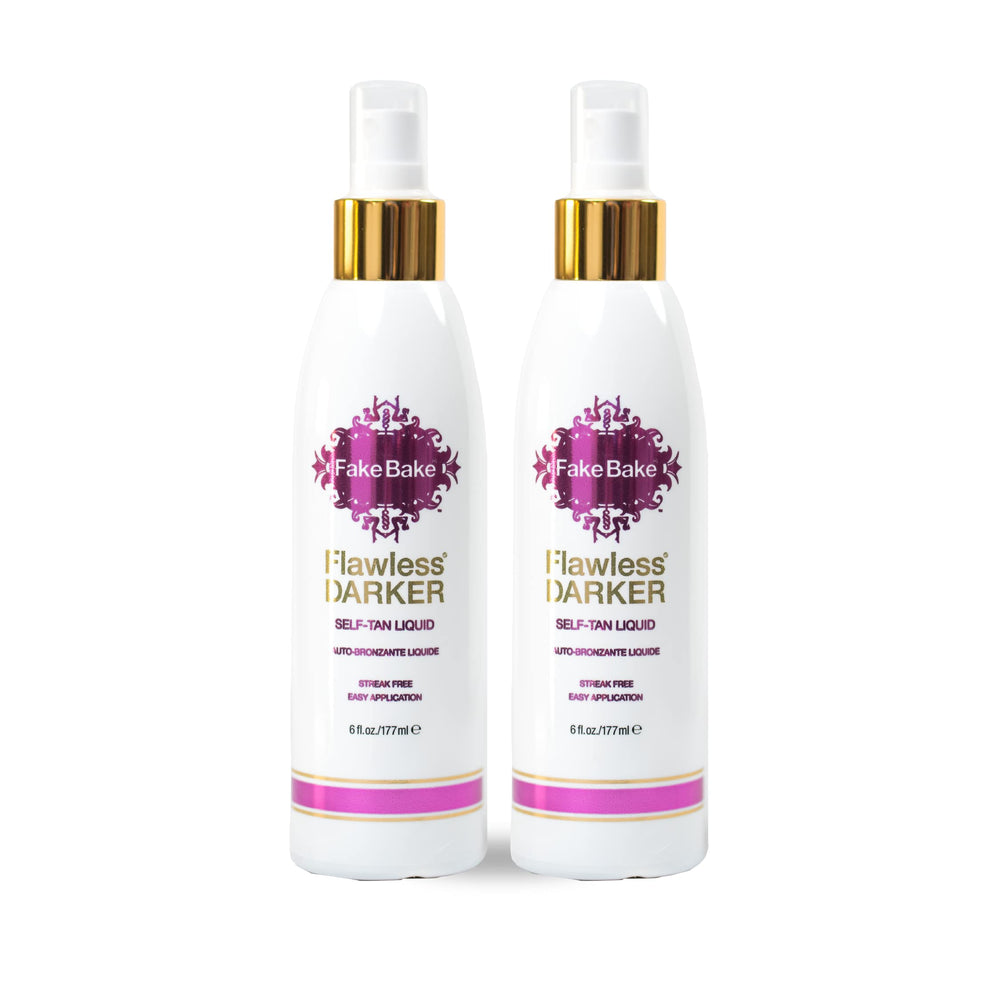 Fake Bake self-tanning liquid flawless darker bottle pour delivers quick, even color.