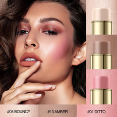 Falocutus highlighter stick swatch reveals creamy texture for natural radiance on skin.