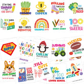 Fancy Land 100 Days Tattoos sheets show assorted designs for quick classroom rewards.