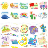Fancy Land 140Pcs religious tattoo sheets show kid-friendly designs for Easter crafts