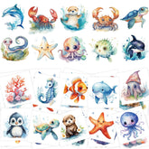 Fancy Land ocean animals tattoos sheet with vibrant sea creatures for party favors.