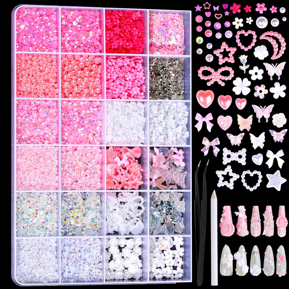 Fandamei 24-grid flat-back pearls for elegant nail art embellishment