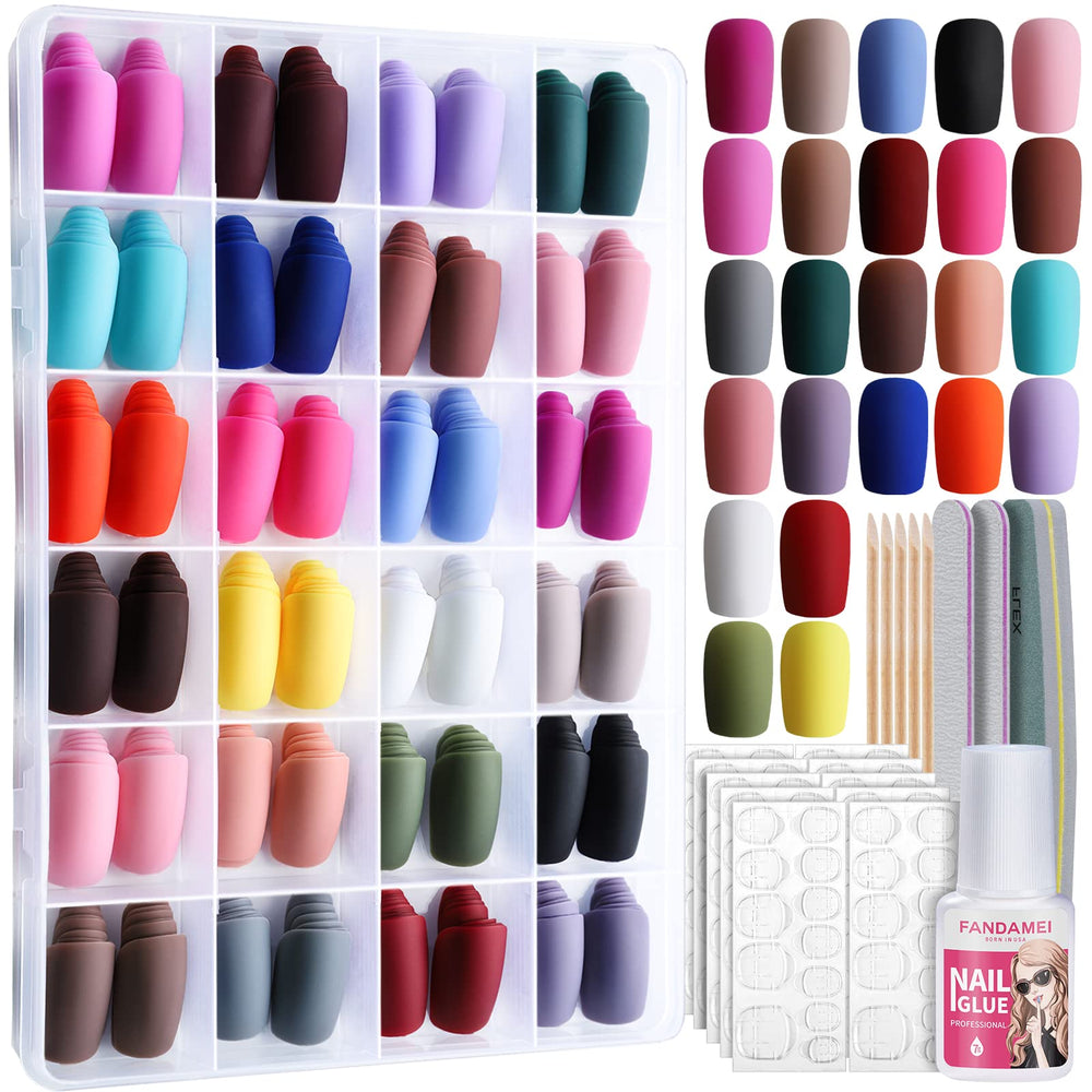 Fandamei matte press-on nails box showing 24-pack assortment for quick at-home manicures