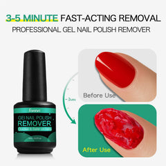 Fanisn remover applies top coat; lifts gel in minutes without foil