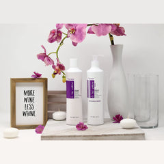 Creamy lather from Fanola No Yellow shampoo neutralizes brassiness on blonde hair.