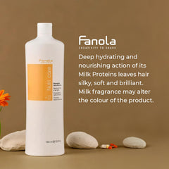 Close-up of Fanola Nutri Care Shampoo label emphasizing hydration