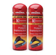 Fantasia High Potency IC Heat Protector Straightening Serum bottle pour protects hair during heat styling with shine
