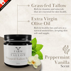 Farm to Tallow moisturizer bottle side highlights whipped texture for easy application