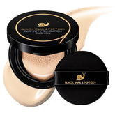 Farmstay Black Snail & Peptide 9 Perfect Cushion bottle with puff for quick, even coverage.