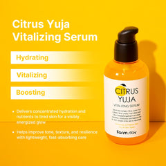 FARMSTAY Citrus Yuja Serum texture closeup showing lightweight formula.