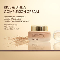 FARMSTAY Rice & Bifida Complexion Cream close-up texture with silky finish