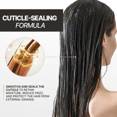 Fashion Gold in shower scene shows smooth, frizz controlled results after washing.