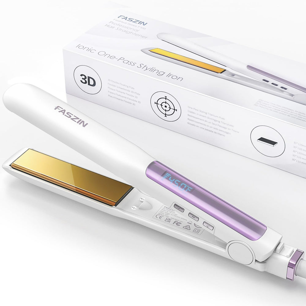 Faszin Hair Straightener with one-pass plate for fast, smooth styling.