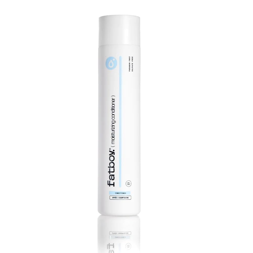 Fatboy Moisturizing Conditioner bottle offering lightweight hydration for all hair types.