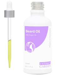 Fatima's Garden Beard Oil bottle in sun-protected packaging preserves freshness