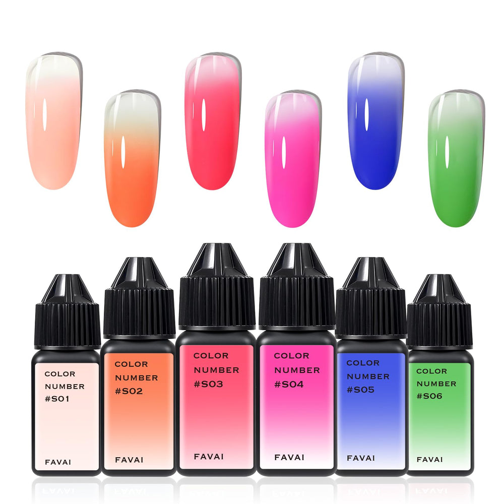FAVAI Sugar Collection 6 colors bottle shot showing vibrant gel colors for nail art.