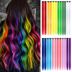 FAYDERS rainbow clip-in extensions add vibrant color for party-ready looks.