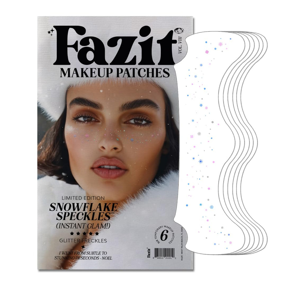 Fazit makeup patches snowflake speckles closeup showing delicate glitter for festive looks.