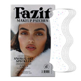 Fazit makeup patches snowflake speckles closeup showing delicate glitter for festive looks.