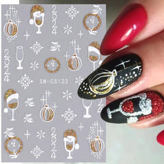 FBABFBUO Christmas tree nail sticker adds silver shimmer to nails