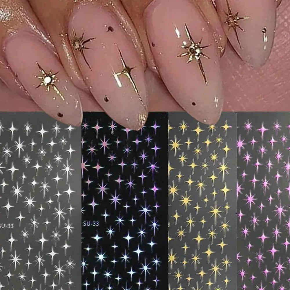 FBABFBUO star nail stickers with gold and silver finish for elegant DIY manicures