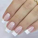 FBABFBUO White French Tip press-on nails in square shape for elegant DIY manicures at home.