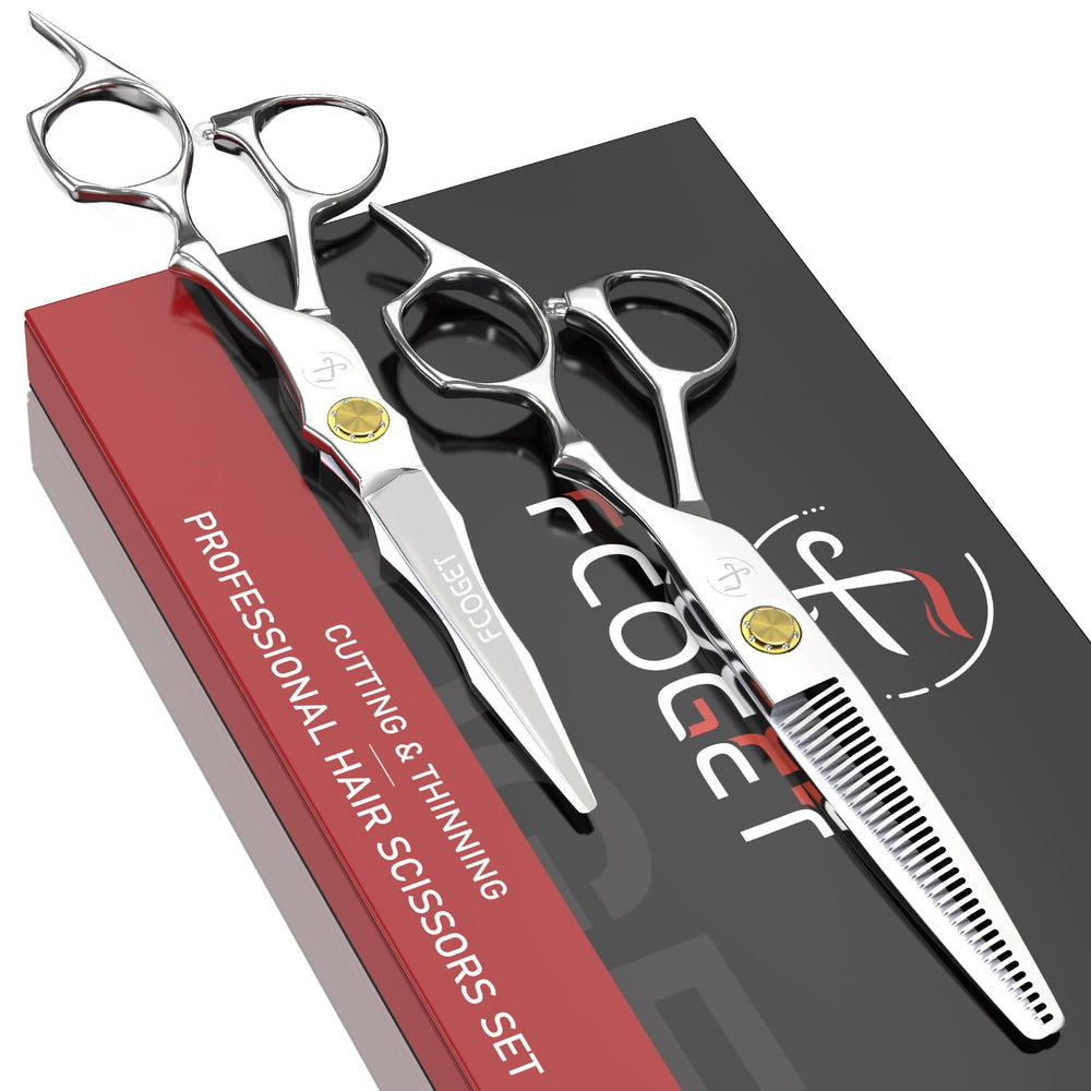 Fcoget professional barber scissors blade close-up for precision cutting