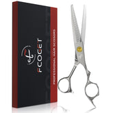 Fcoget Silver thinning shears blades close-up for precise texture control