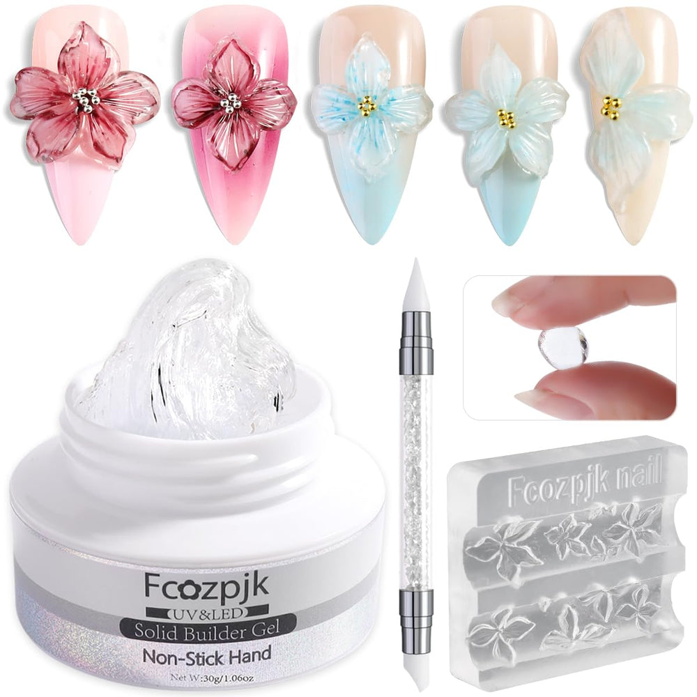 Fcozpjk clear builder gel—smooth base for durable 3D nail art.