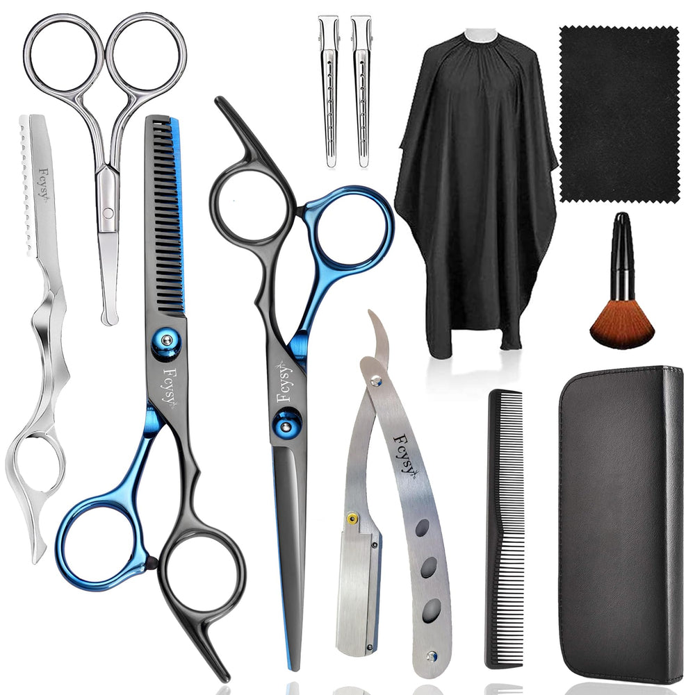 Fcysy professional barber scissors kit laid out for a complete haircut session