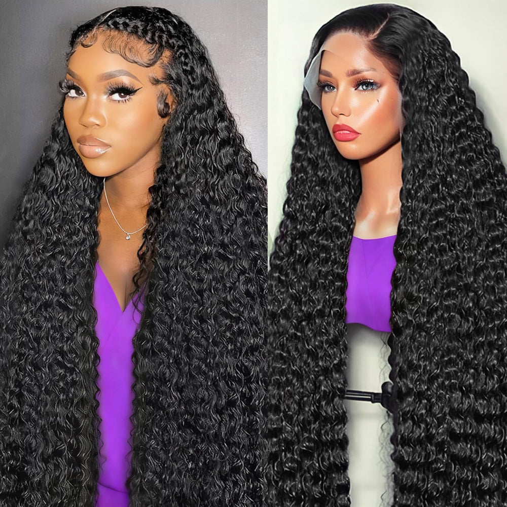 FDSAFEF deep wave lace front wig close-up highlights natural texture and premium hair quality.