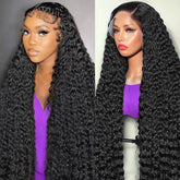 FDSAFEF deep wave lace front wig close-up highlights natural texture and premium hair quality.