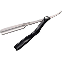 Feather Artist Club Black SS folding razor with compact folding handle for travel.