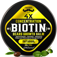FEBOTE Biotin Beard Balm tin showing fuller-looking facial hair
