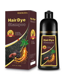 Fedulili Dark Brown Hair Dye Shampoo bottle demonstrates 3-in-1 color, cleanse, and condition