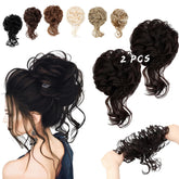 FeidyLong dark brown messy bun with tendrils for everyday styling.