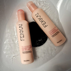 Fekkai Technician Color Shampoo bottle pour demonstrates easy, even distribution for refreshed strands.