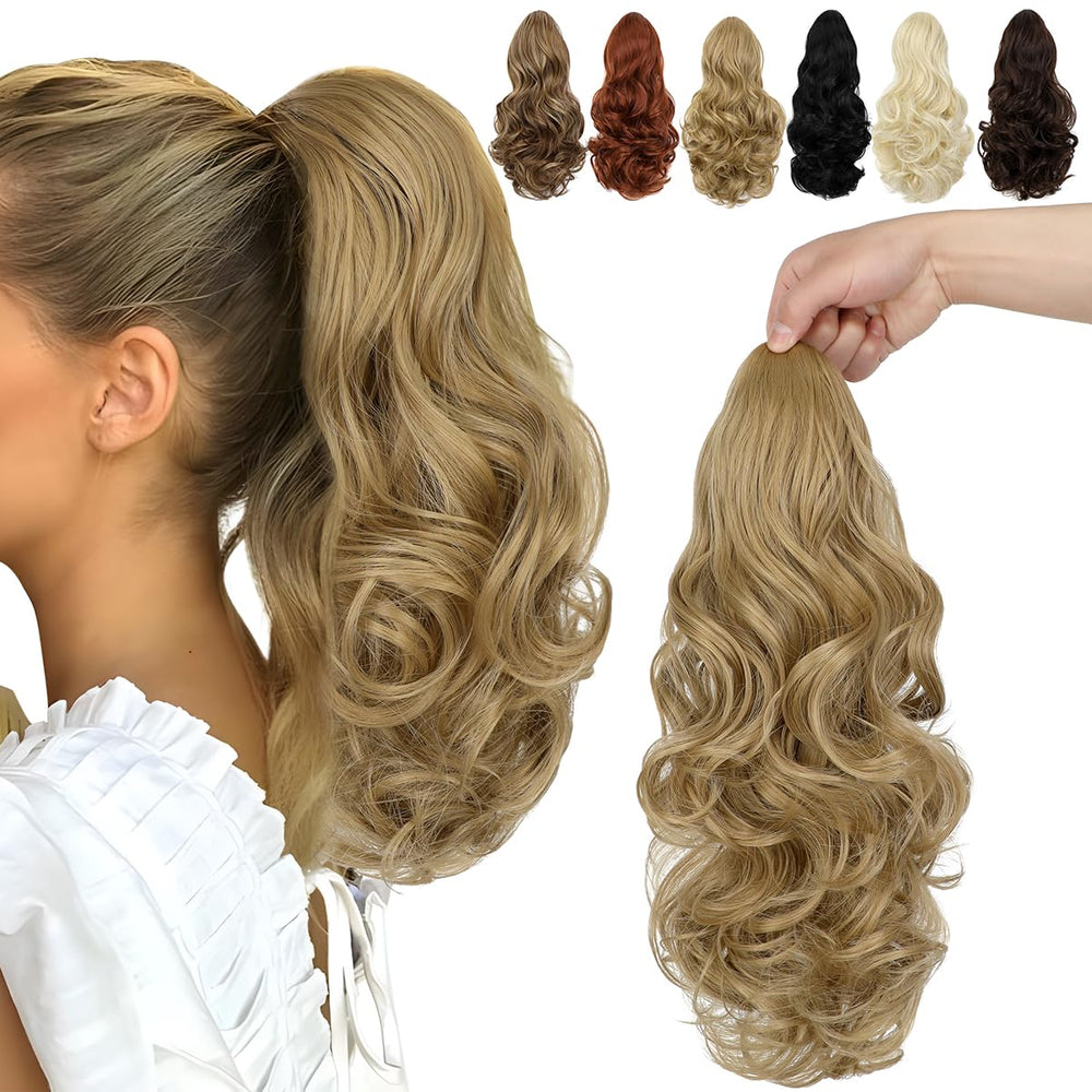 FELENDY 15in pony tail extension in ash blonde blends seamlessly with natural hair.
