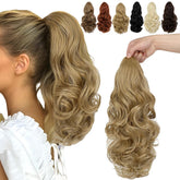 FELENDY 15in pony tail extension in ash blonde blends seamlessly with natural hair.