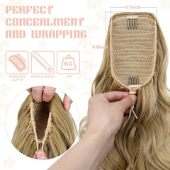 FELENDY curly-wavy pony tail extension ash blonde blends naturally.