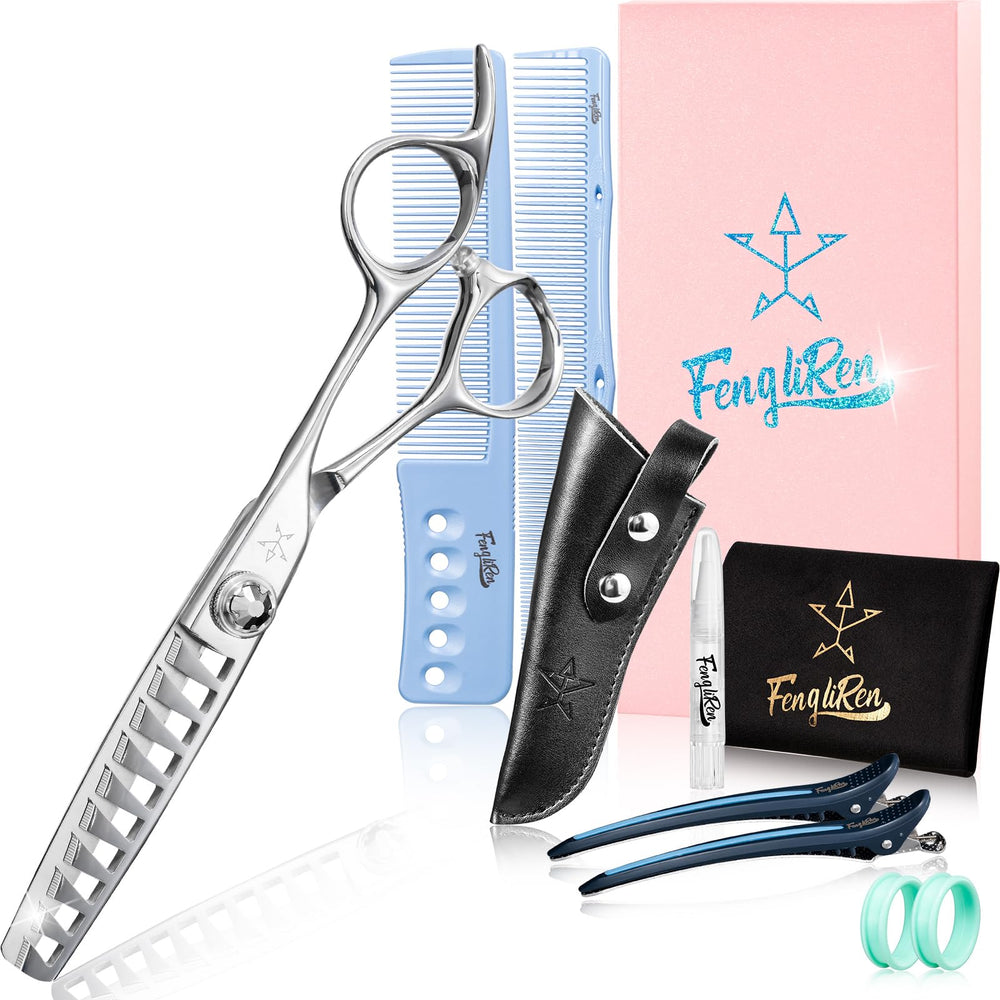 Fengliren thinning scissors blade close-up, ultra-sharp edge for precise thinning.