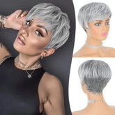 FESHFEN Pixie Cut Wig with Ombre Gray for versatile daily styling