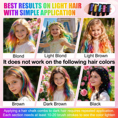 Festive Fun Hair Chalk Combs in-use application demonstrates smooth color glide