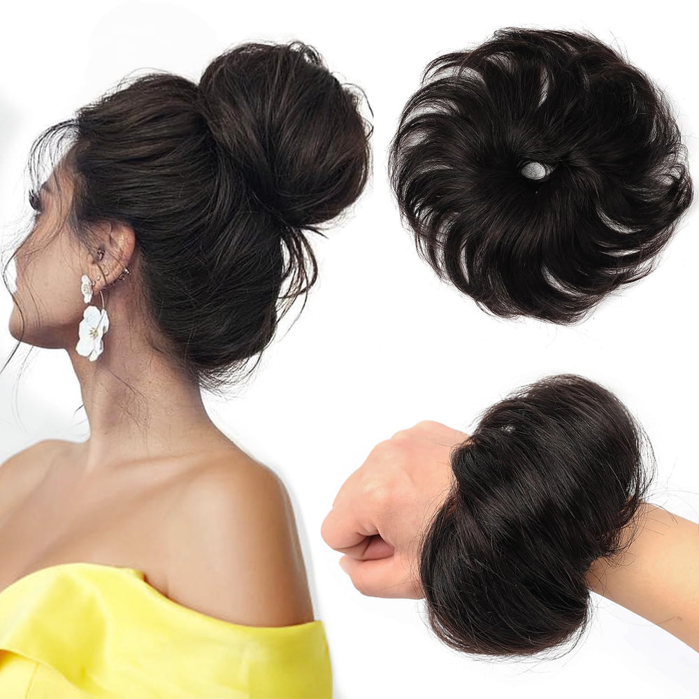 FGZJMAE human hair bun extension in #1B natural black for seamless updo.