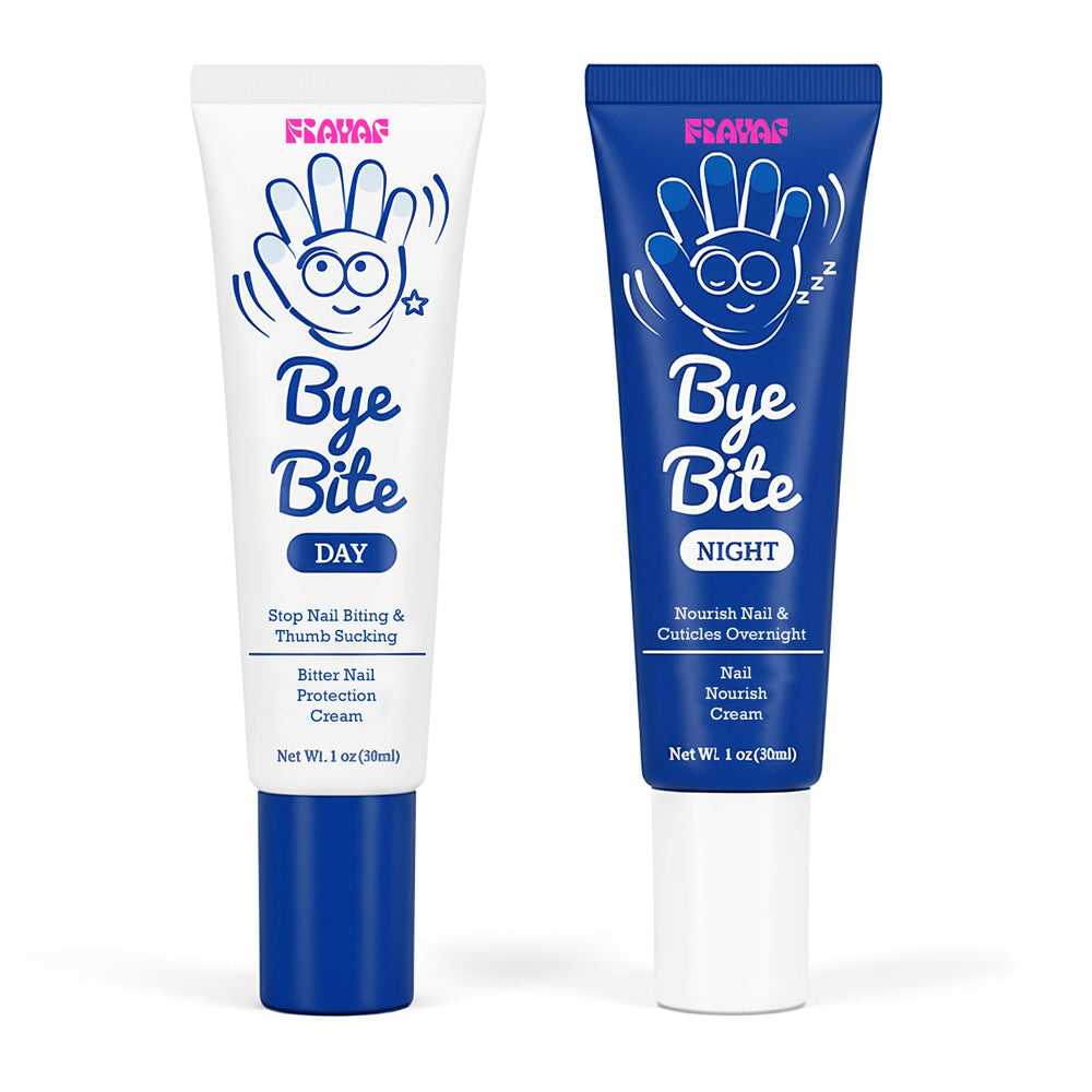 FIAYAF ByeBite Day Bitter Cream on nails deters biting for daytime use.