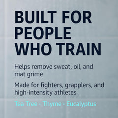 Fighter's Therapy body wash label on bottle close-up highlights clean, refreshed feeling