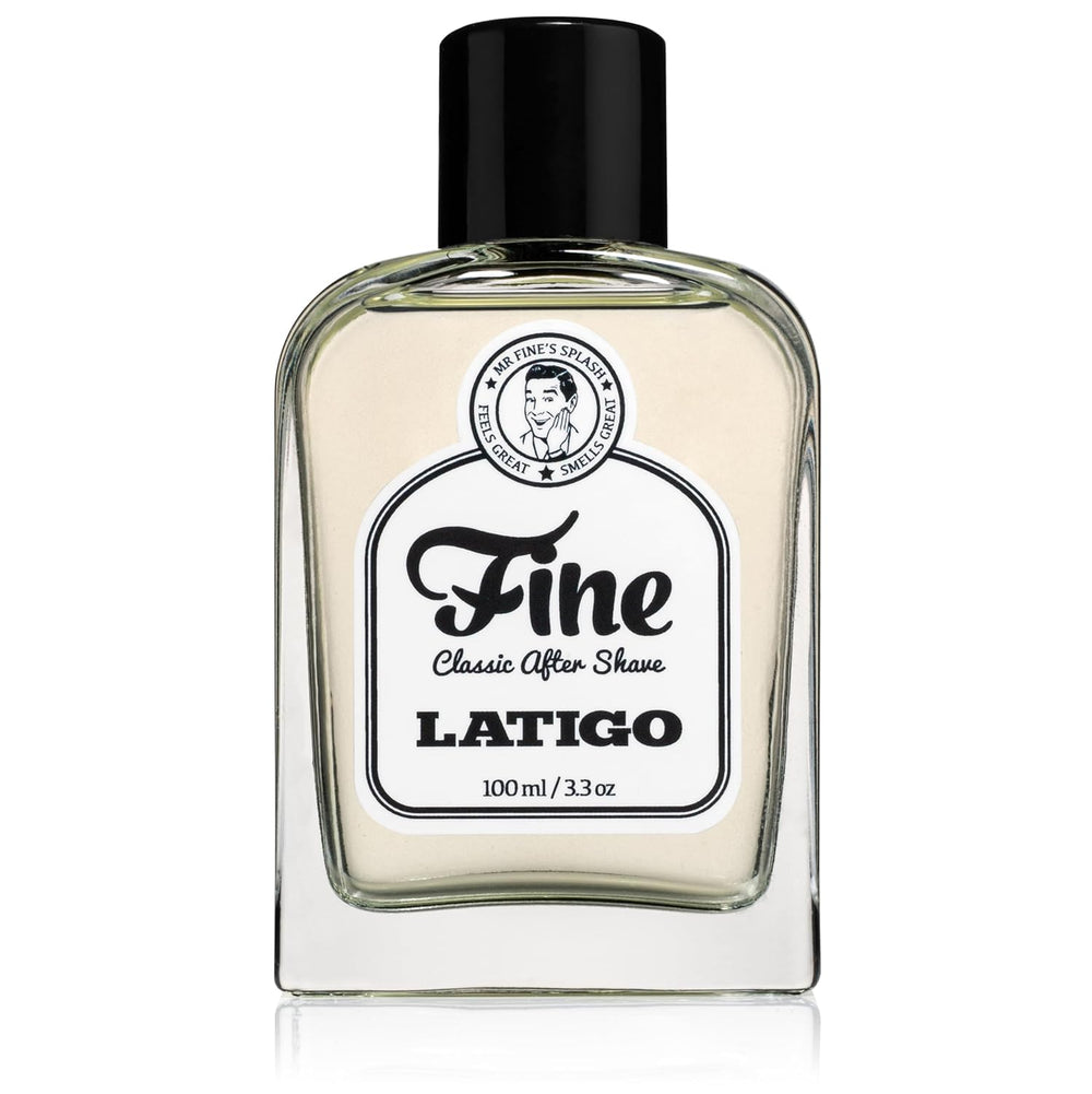 Fine Latigo aftershave bottle pour highlights quick-drying, refreshing finish.