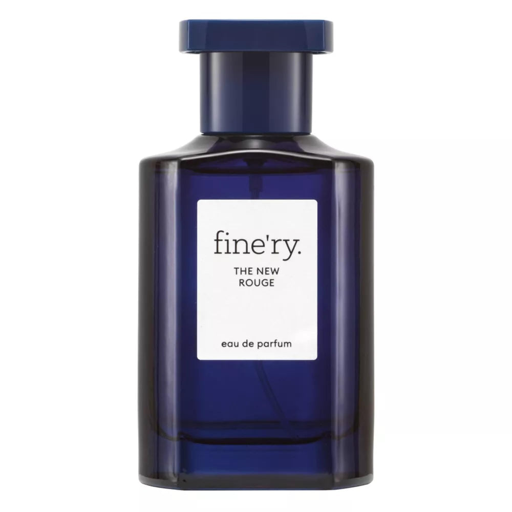 Fine'ry New Rouge bottle on vanity with lasting luxury