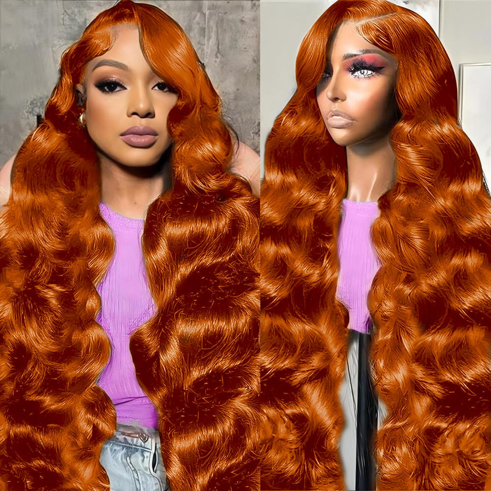 Finsa 30-inch ginger body-wave wig with lace front for natural daily wear.