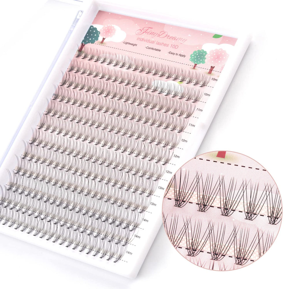 FinyDreamy packaging for 10D lash clusters showing kit contents and layout